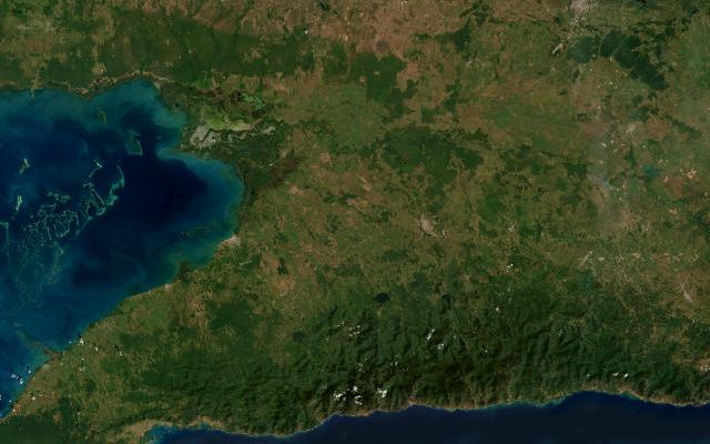 Satellite view of Granma province, Cuba