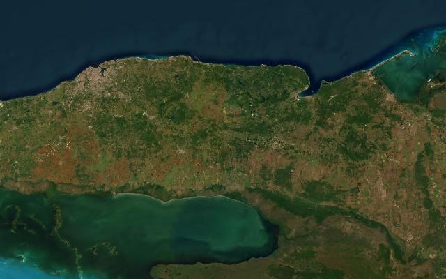 Satellite view of Mayabeque province, Cuba
